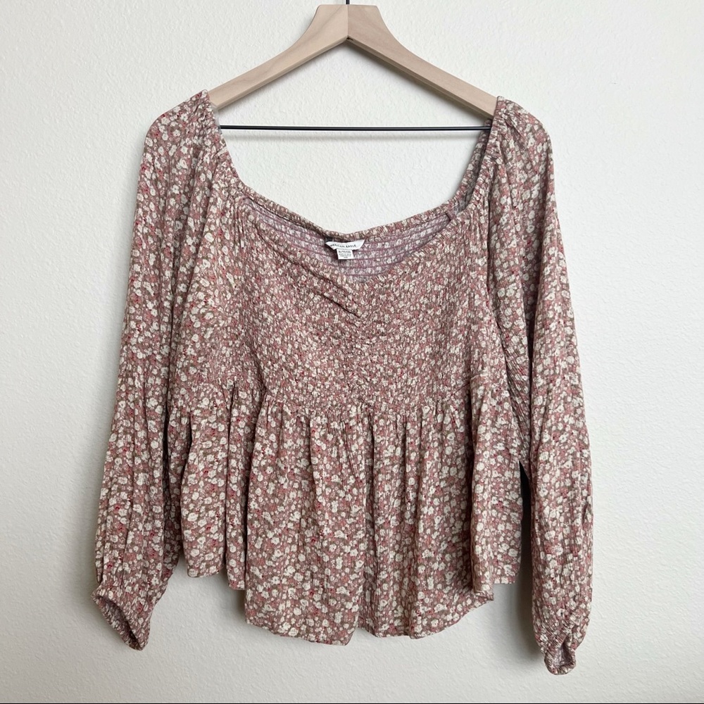 American Eagle Pink Floral Smocked Blouse Size XL